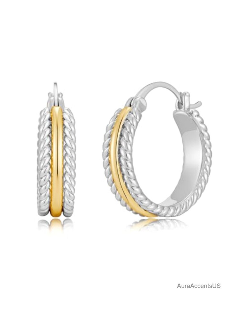 Two Tone Hoop Earrings Braided Textured Huggie Hypoallergenic Lightweight